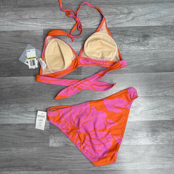 NWT Speedo Floral Bikini Set Orange Size 14 - Picture 2 of 8